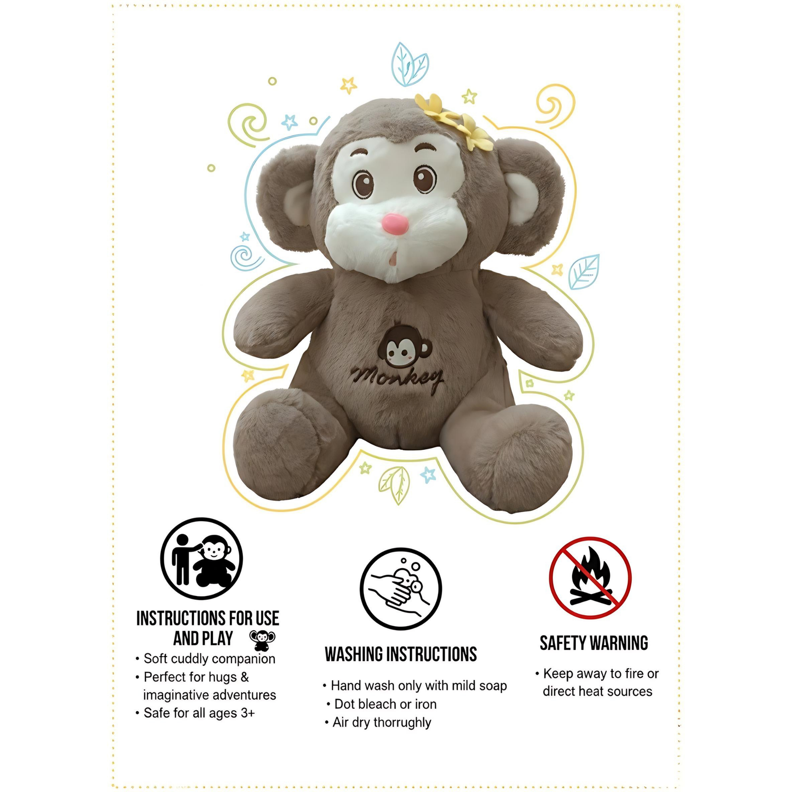 Monkey Soft Toy Plush – Cute Stuffed Animal for Kids & Adults, Hugging Pillow, Birthday Gift & Home Decoration - Image 3